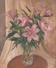 Judith Perrey, Lilies, oil on board