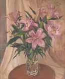 Judith Perrey, Lilies, oil on board