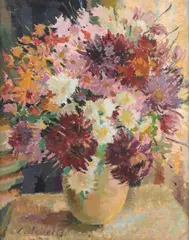 Ludmilla Meilerts, Chrysanthemum Still Life, oil on canvas