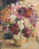 Ludmilla Meilerts, Chrysanthemum Still Life, oil on canvas