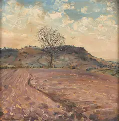 Tessa Perceval, Ploughed Field, 1978, oil on canvas board