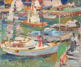 Ludmilla Meilerts, Melbourne Yacht Harbour, 1976, oil on masonite