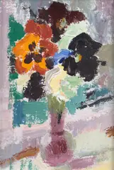 Ludmilla Meilerts, Pansy Still Life, oil on board