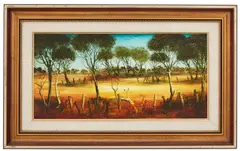Pro Hart, Menindee District, oil on board