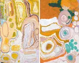Jakayu Biljabu, (Manyjilyjarra Language Group), synthetic polymer paint on canvas, diptych