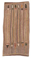 Burrunday, Six Snakes, natural earth pigments on eucalyptus bark