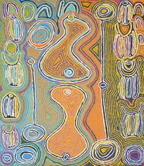 (Warlpiri Language Group) by Judy Watson Napangardi, synthetic polymer paint on canvas, sold Aug 2022