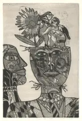 Barbara Hanrahan, Figures on a Head, 1973, etching, ed. 4/12