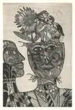 Barbara Hanrahan, Figures on a Head, 1973, etching, ed. 4/12
