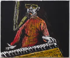 Amani Tia, Stevie Wonder, 2021, acrylic and ink on canvas