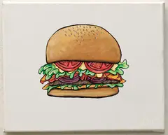 Eden Menta, Its a burger, 2021, acrylic and paint pen on canvas