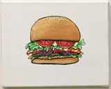 Eden Menta, Its a burger, 2021, acrylic and paint pen on canvas