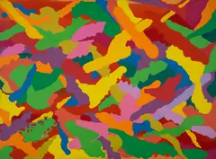 Downtown by Ron Robertson-Swann, 1973, synthetic polymer paint on canvas, sold Feb 2022