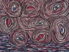 Fly by Janenne Eaton, 1986, wool, cotton and linen tapestry, sold Feb 2022