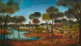 Pro Hart, The Diggings, 1974, oil on board