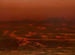 Lawrence Daws, Red Landscape, c.1970, oil on board