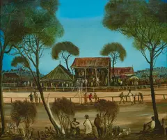 Race Day by Pro Hart, c.1975, oil on board, sold Feb 2022