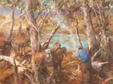 Along the Paroo River, West Queensland by Hugh Sawrey, c.1982, oil on canvas, sold Feb 2022