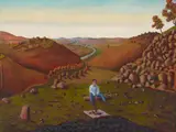 David Keeling, Landscape with a View to Distance, 1988, oil on wood