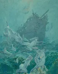 Norman Lindsay, Shipwreck With Sea Nymphs, watercolour and pencil on paper