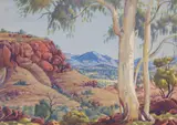 Albert Namatjira, Central Australian Landscape, Ghost Gum and Mount Giles