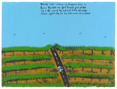 Ian Abdulla, Here I Am Riding My Daughter's Bike, 2001, synthetic polymer paint on paper