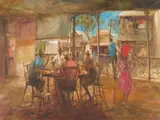 The Absent Player by Hugh Sawrey, oil on canvas, sold Jun 2022