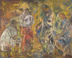 Judy Cassab, Four Women with Child, 1986, oil on linen