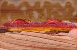 Towards Red Hills by Sidney Nolan, oil on paper on board, sold Jun 2022
