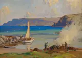 Burning Kelp at Cushendun County Antrim by James Humbert Craig, oil on panel, sold Jun 2022