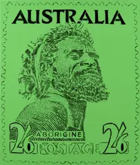 Green Aborigine Stamp by Reko Rennie, 2012, synthetic polymer paint on linen, sold May 2022
