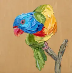 Jodie Wells, Precision Balance Rainbow Lorikeet, 2017, oil on board