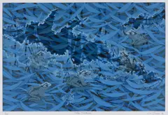 Pitoa Garkman (Blue Frogs) by Lin Onus, 1994, screenprint, ed. 19/85, sold Apr 2022