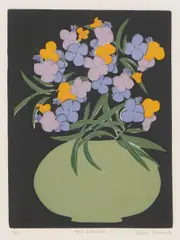 Hall Flowers by Aileen Brown, 1984, linocut, ed. 38/45, sold Apr 2022
