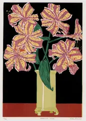 Aileen Brown, Arranged Lilies, 1987, linocut, ed. 40/50