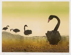 Aileen Brown, Swans, 2007, linocut, ed. A/P