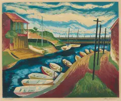 Alan Sumner, River Anchorage, c.1948, screenprint, printed in colour from 14 stencils, ed. of 38
