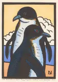 Leslie van der Sluys, Fairy Penguins, 2000, linocut, ed. 8/90