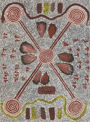 Jack Ross Jakamarra, Ngama Snake Sand Design, 1980, synthetic polymer paint on canvasboard