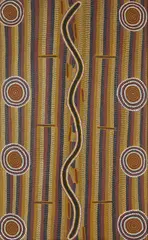Two Bob Tjungurrayi, Yundurgunyu (Carpet Snake) at Kunatjarrayi, 1982, synthetic polymer paint on linen