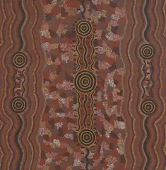 Possum Dreaming at Tjanalkulangu by Michael Nelson Tjakamarra, 1983, synthetic polymer paint on linen, sold Apr 2022