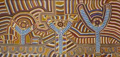 Linda Tjungkaya Syddick Napaltjarri, Christ Triptych, 1991, synthetic polymer paint on canvas