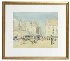 David Davies, Dieppe Market Day, watercolour