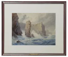 Edward Hargitt, A Rocky Coastal Scene Near Land's End, 1878, pencil and watercolour