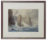Edward Hargitt, A Rocky Coastal Scene Near Land's End, 1878, pencil and watercolour