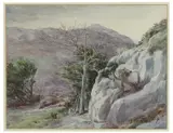 Joseph Knight, A Rocky Mountainous Landscape, 1867, pencil and wash