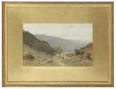 Fred Williamson, Shepherd with Sheep in a Highland Landscape, watercolour and gouache on paper
