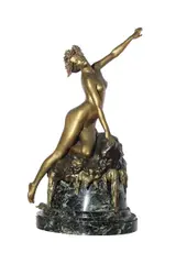 Louis Chalon, La Mer, bronze, parcel gilt bronze, verde green marble