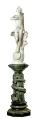 An Italian White Marble Figure Of The Birth Of Venus Attributed To Ferdinando Andreini, Circa 1900, the naked goddess rising from a scallop shell and stylised waves, together with a carved serpentine plinth entwined by a dolphin., sculpture