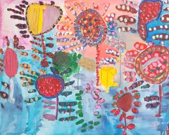 Robert Brown, Untitled (Abstract with Flowers), 2017, acrylic and ink on canvas